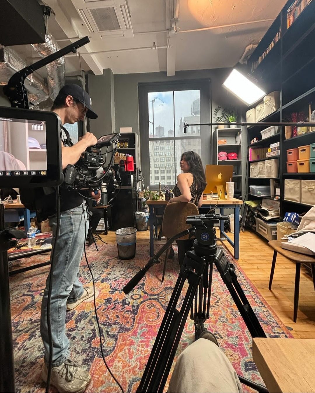Anneth Paola Davis on a film set in New York City during a shoot